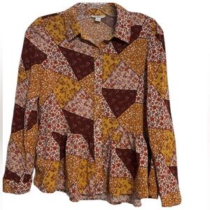 Charlotte By Cato Girls XL (18) Button Patchwork Peplum Top Long Sleeves Boho